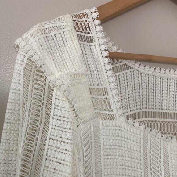 Sezane Diana Crochet Lace Long Sleeve Ruffle Mini Dress Ecru Cream Size 4 - Picture 11 of 16